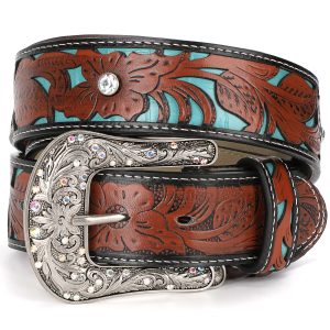 SUOSDEY Men Women PU Leather Belt Vintage Ladies Western Belt Engraved Tooled Leather Belt Cowboy Cowgirl Country Belt for Night Out