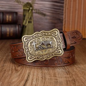 VONMELLI 1pc Retro Men belt, Western Cowboy Belt with Embossed Buckle - Perfect Men Gift