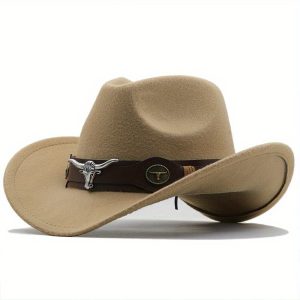 Ethnic Style Western Cowboy Hat With Rolled Brim, Retro Horseback Riding Hat, Felt Hat