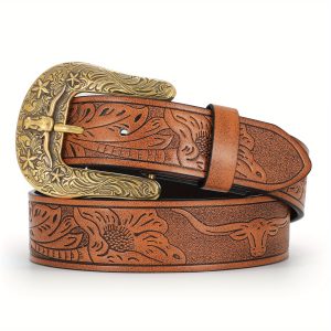 Unisex Western Belt PU Leather Cowboy Cowgirl Leather Waist Belt Fit 32