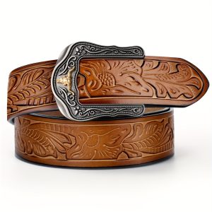 PlusZis Men's Western Style Genuine Leather Cowhide Belt