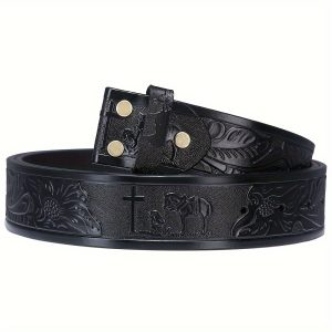 Western Leather Belt Strap for Men without Buckle Engraved Embossed Cowboy Leather Belt Strap 1.5 inch Wide