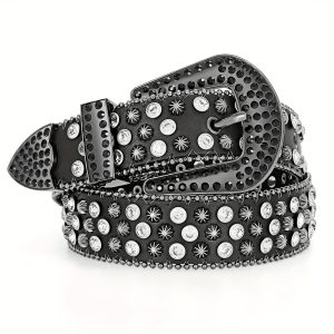 SUOSDEY 1PC Rhinestone Belt For Men Women Western Cowboy Cowgirl Bling Studded Leather Belt For Jeans Pants