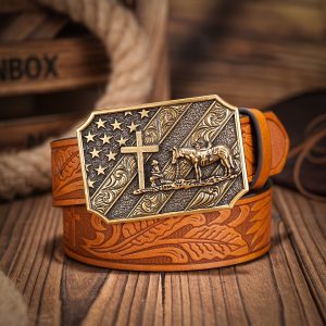 Men & Women Western Cowboy PU Leather Belts - Vintage Belt Floral Engraved Buckle Belt For Jeans