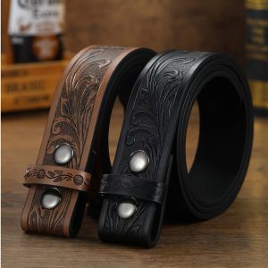 2pcs Unisex Western Cowboy Style Pu Leather Belts - Soft Second Layer Leather, No Buckle, Average Size, Versatile Accessories For Jeans And Casual Pants