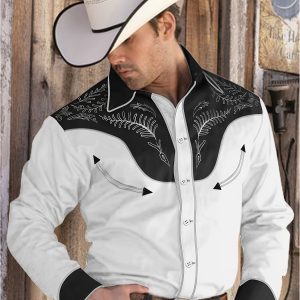 Men's Western Cowboy Long Sleeve Button-Down Shirt Casual Shirts