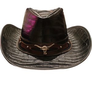 Retro Western Cowboy Hat For Men And Women, Genuine Leather With Wide Cowhide Brim