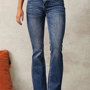 High-Waisted Cowboy Pants With Zipper Fly, Stretch Cotton Blend Fabric, All-Season Comfortable Jeans For Women